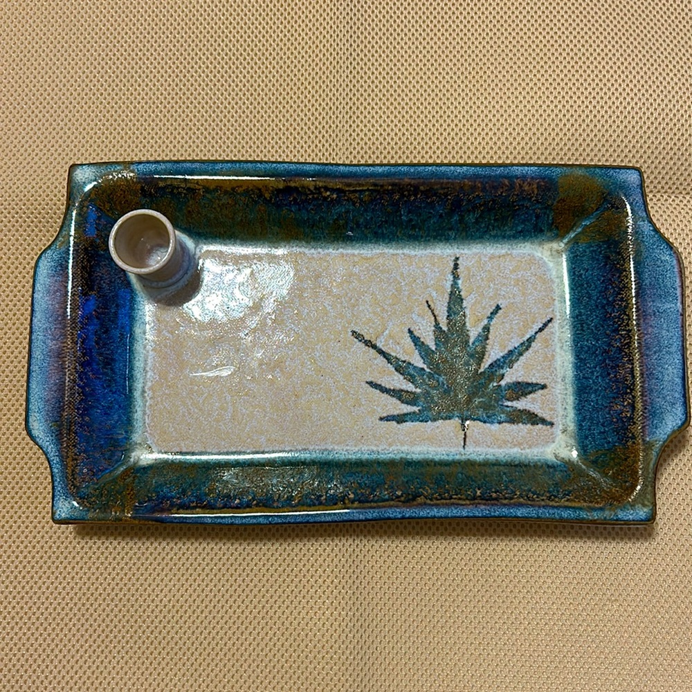 Pearsall Stoneware Relish Tray & Dip , Celery Dish ,Display ,Artist Signed